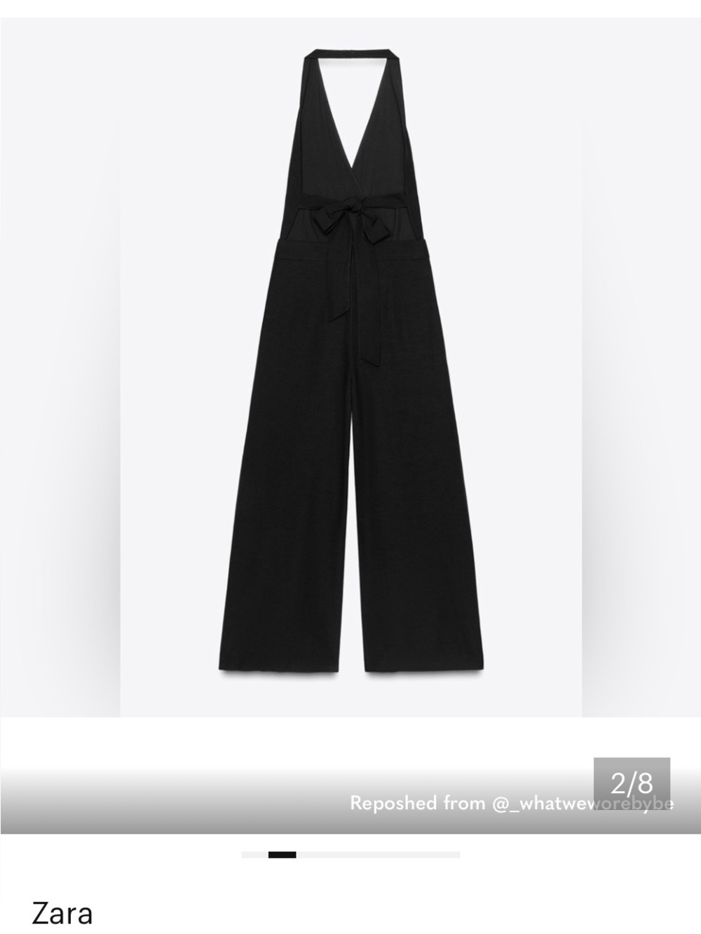 Zara Black Backless Halter V-Neck Wide-Leg Jumpsuit